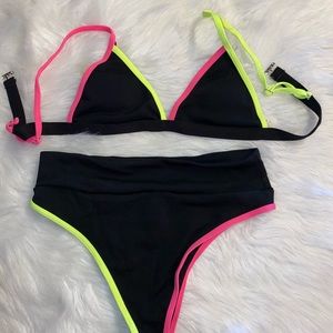 🆕 SHEIN Neon/Black Two piece swimsuit Size L